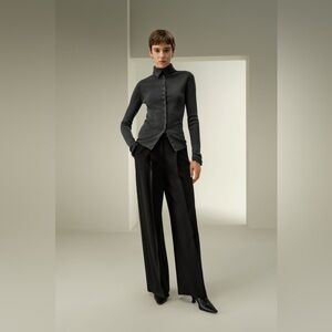 LILYSILK Slim-Fit Silk Cashmere Button-Front Sweater in Thunder | Size S NWT